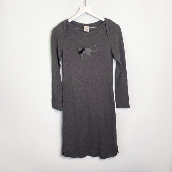 NWT Le Chat Cat Print Dark Grey Long Sleeve Knit Nightwear Chemise Dress - Picture 1 of 2